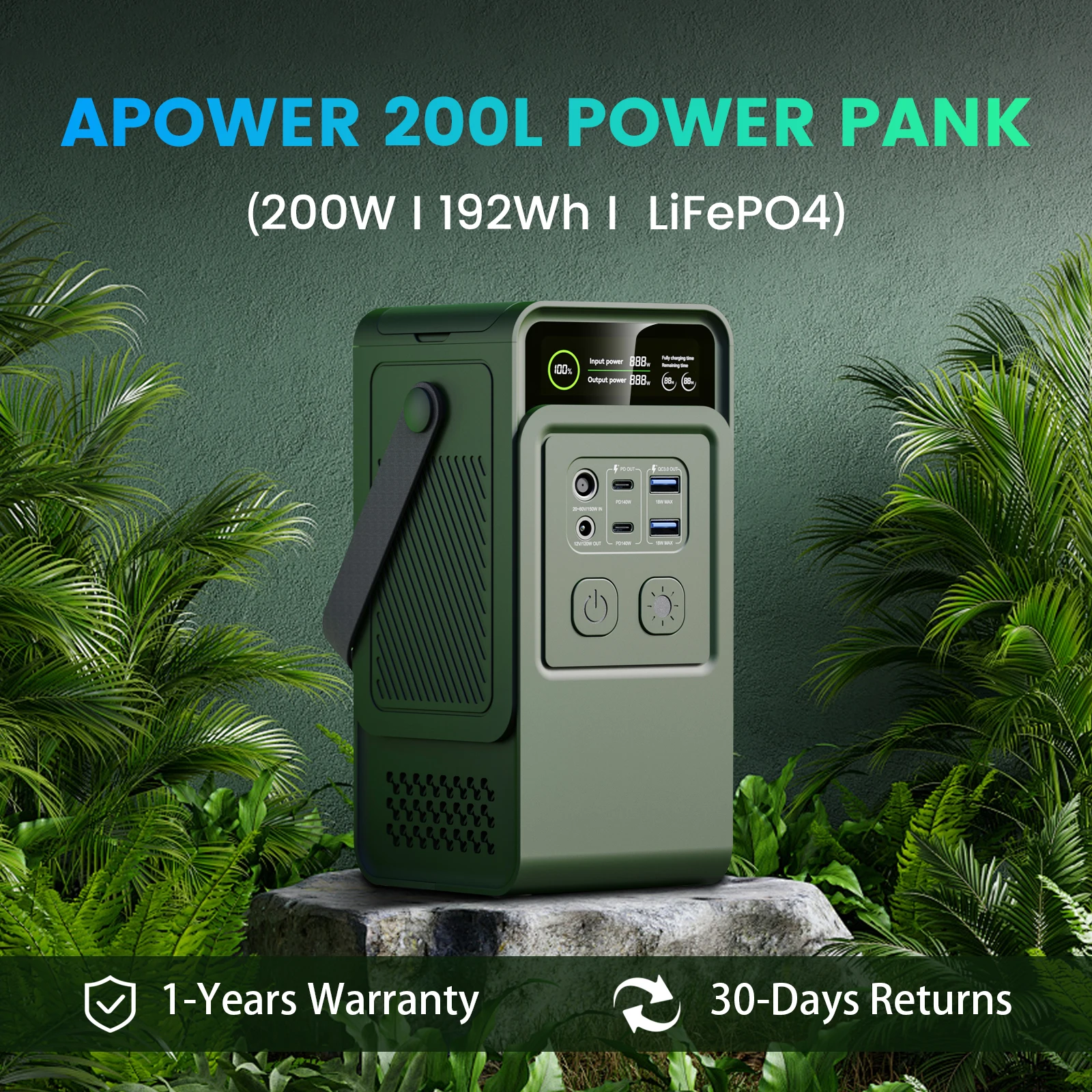 Фото CTOLITY AP200 Портативный внешний аккумулятор LiFePO4 192 Вт·ч, 200 Вт, 3000+ циклов зарядки, PD3.1, 140 Вт, сверхбыстрая зарядка, светодиодный, DC, солнечная батарея, 150 Вт, ПК №2