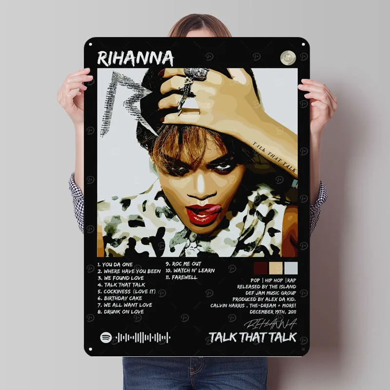 Рианна Talk That Talk Singer Металлический плакат Украшения комнаты Пользовательские рок-рэп Металлические жестяные вывески для настенного художественного украшения Декор дома