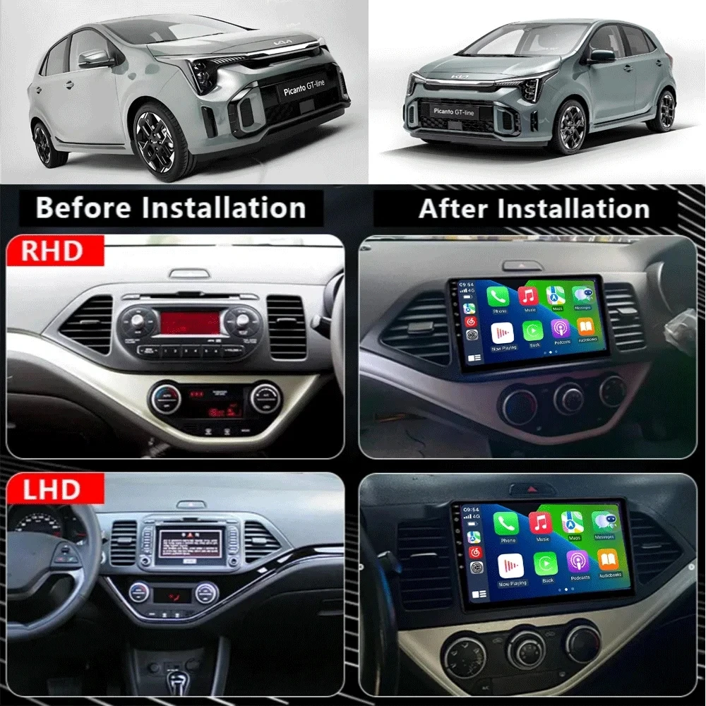 Фото Для KIA Picanto Morning 2011-2016 Android 15 Автомобильный радиоприемник Мультимедийный плеер Навигация 2Din Стерео головное устройство Carplay Видео без DVD №2