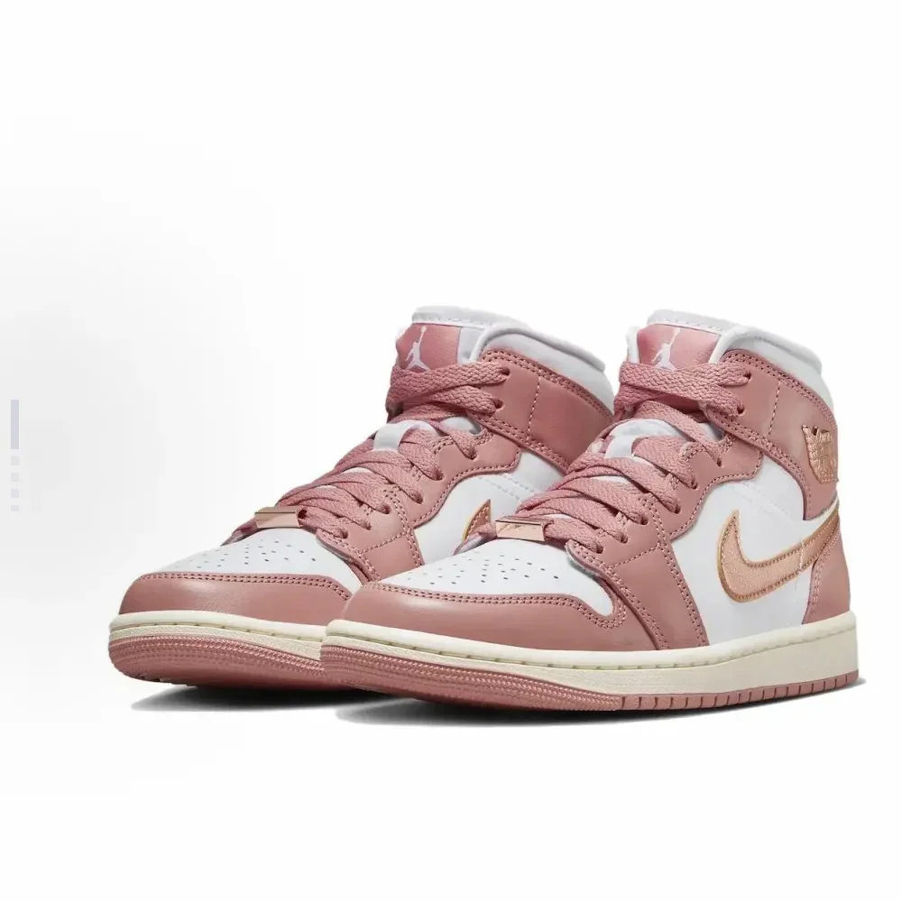 Фото Мужская и женская поддерживающая комфортная повседневная обувь Nike Air Jordan 1, легкая, дышащая, ярко-розовая, с амортизацией №4