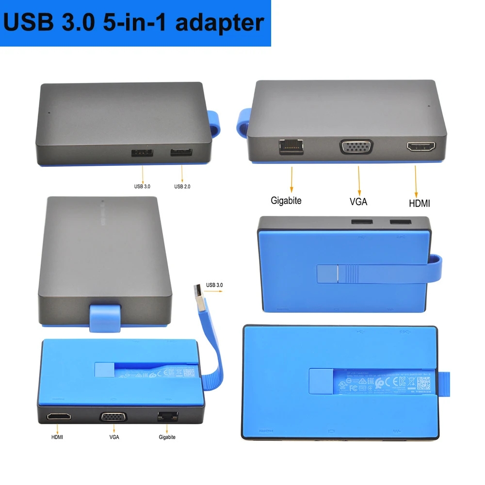 Адаптер USB 3,0-HDMI VGA, USB 5 в 1 порт, док-станция Displaylink, конвертер для Apple Macbook pro air Mini windows win78win10 (art.: 3920c2043ab57) - 3920c2043ab57