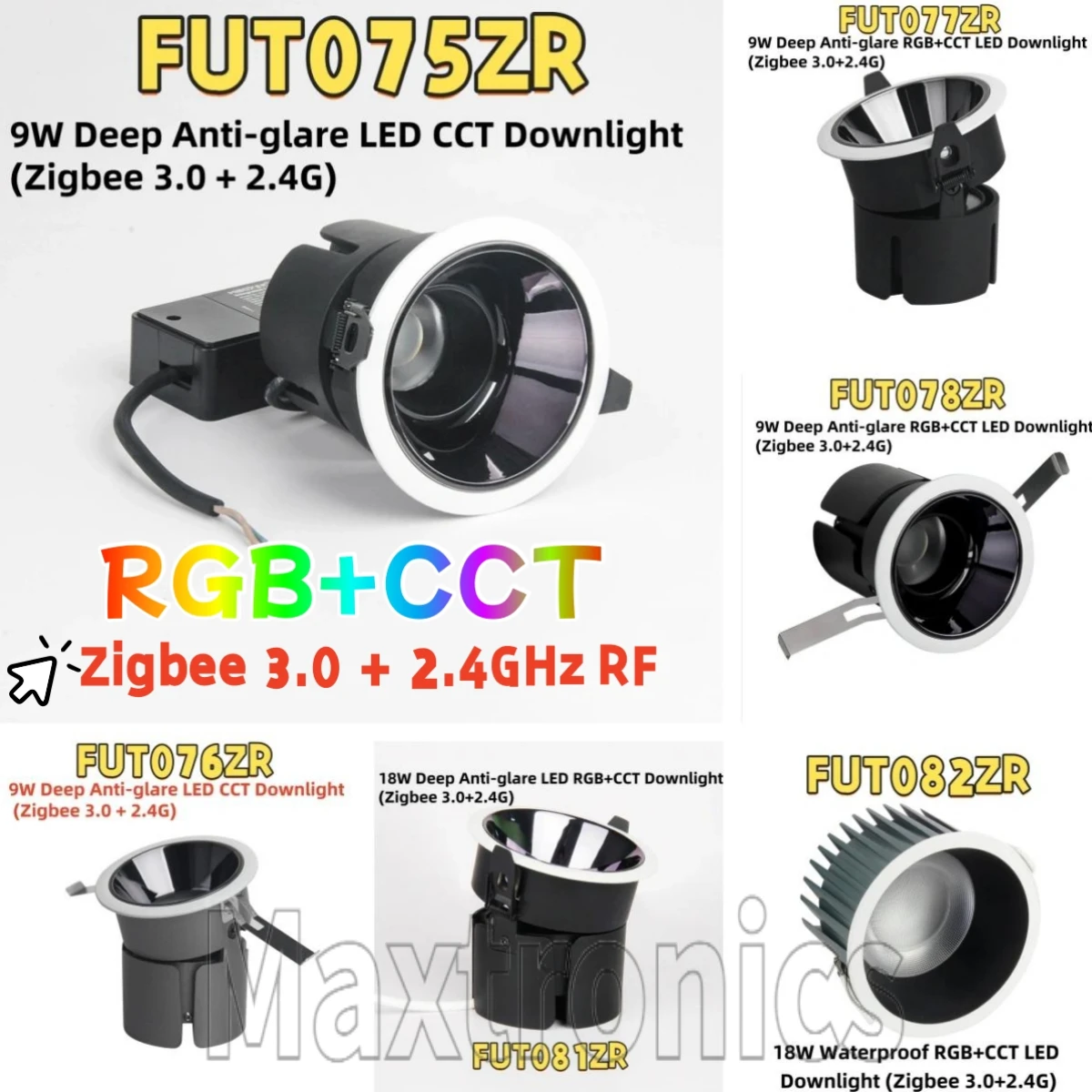 NEW 9W/18W RGB+CCT (Zigbee 3.0+2.4G) LED Downlight MIBOXER AC110V 220V Deep Anti-glare Tuya WiFi RF Remote FUT076ZR/077/FUT078ZR