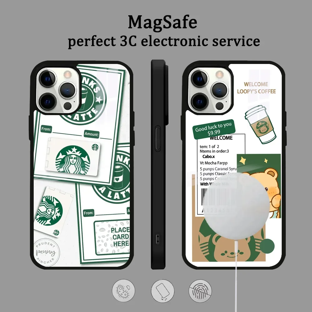 Чехол для телефона S-Star-bucks для IPhone 16, 15, 14, 13, 12, 11 Pro Max Plus Mini Magsafe Mirror, беспроводной магнитный чехол