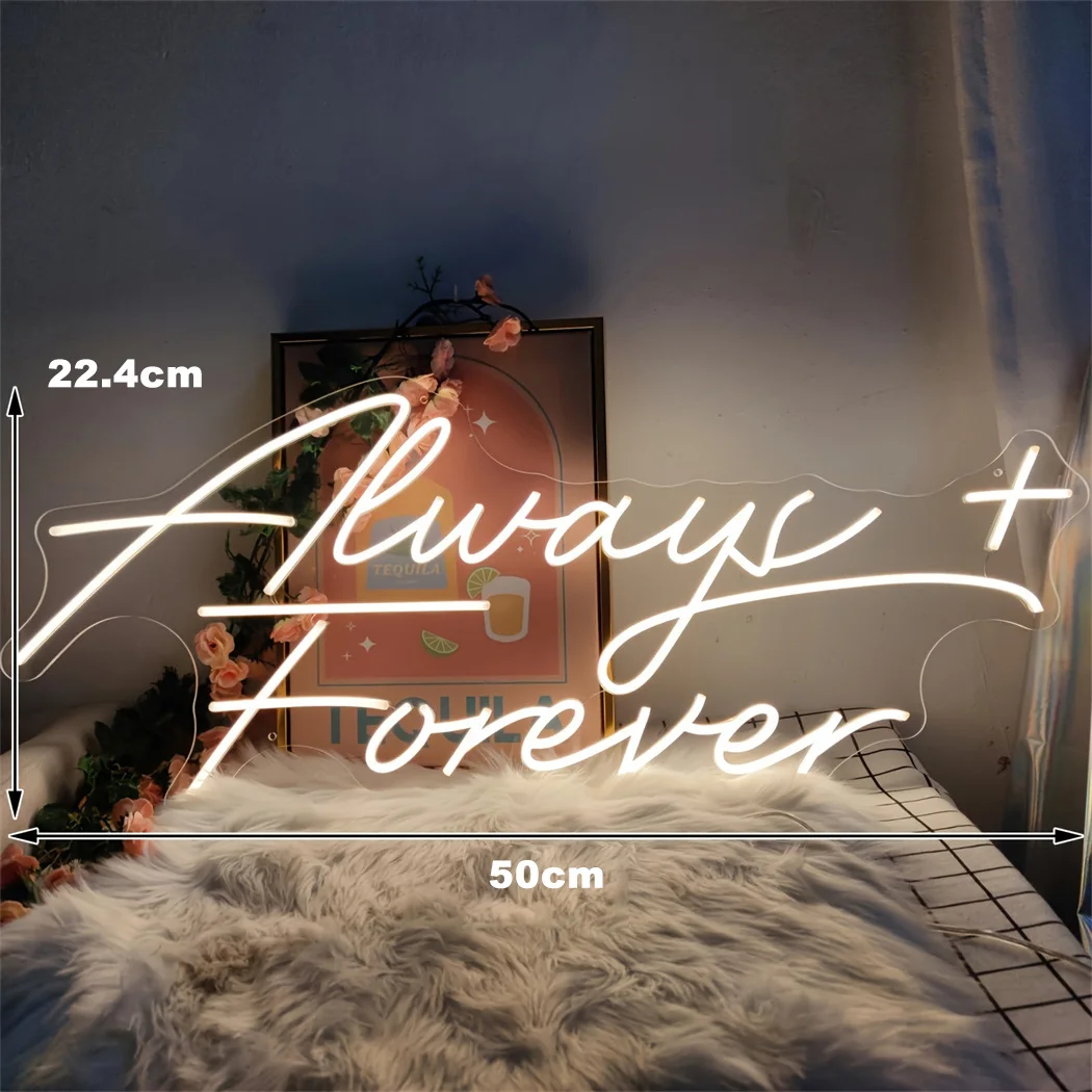 Фото Always Forever Светодиодная неоновая вывеска Настенный декор комнаты Свадебный светильник для помолвки, дня рождения, свадьбы, вечеринки, подарок, неоновые светодиодные вывески с питанием от USB №3