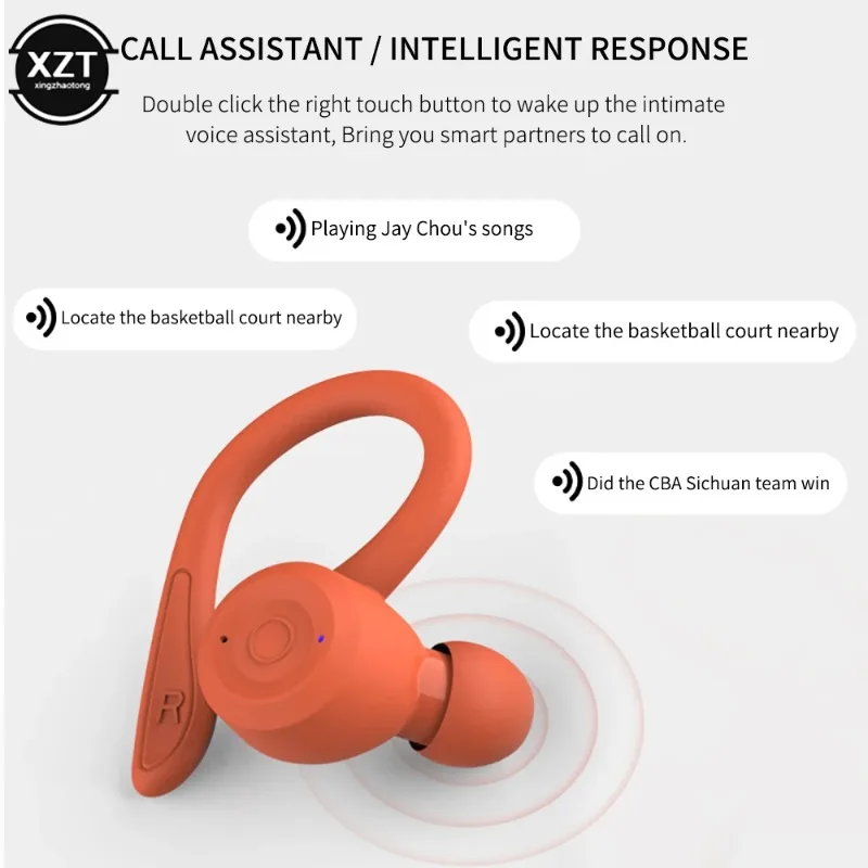 Фото TWS Bluetooth 5.0 Наушники с крючком Беспроводная гарнитура Зарядное устройство Стерео Музыка Спорт IPX6 Водонепроницаемые наушники с микрофоном №2