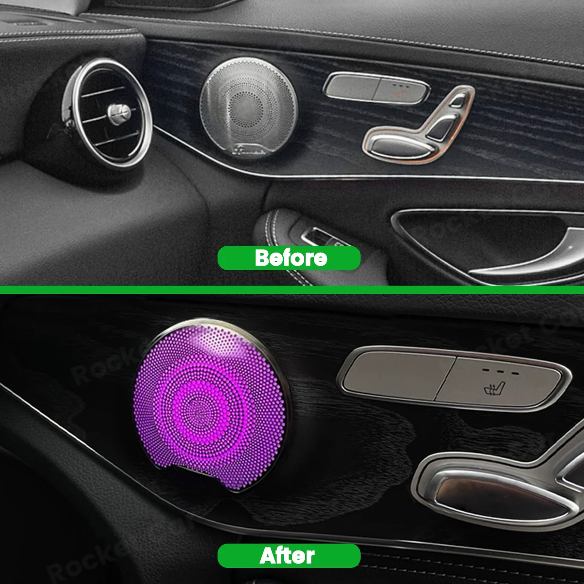 Фото Светодиодный дверной динамик Luminou, окружающий свет для Mercedes Benz W205 X253 W213 W238 C/GLC/E-class Coupe, автомобильный звук, металлическое украшение №2