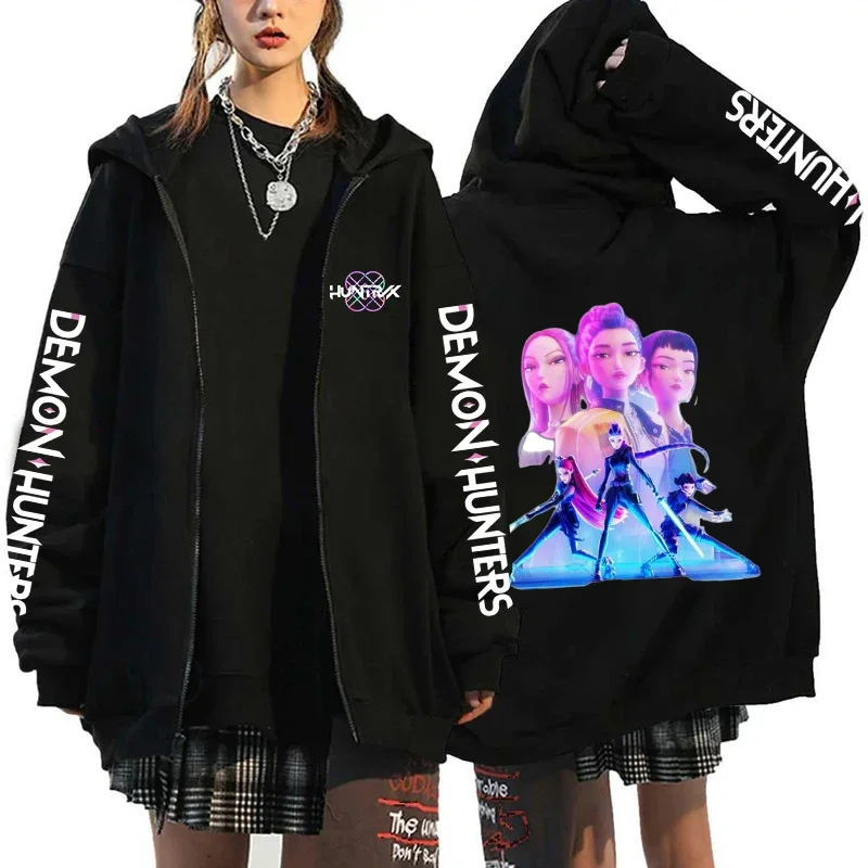 Фото 2025 Kpop охотники на демонов, толстовка на молнии с принтом, женские повседневные толстовки в стиле Харадзюку, осень-зима, флисовые толстовки с длинными рукавами №5