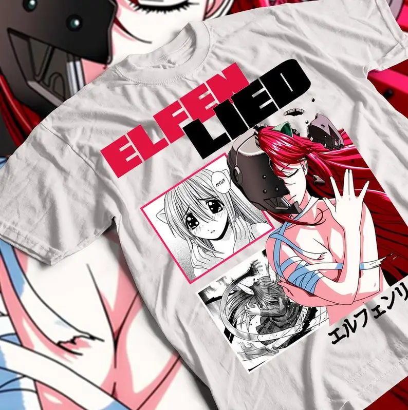 Футболка Elfen Lied, черная футболка с рисунком Люси Nyu Kaede в стиле аниме для девушек