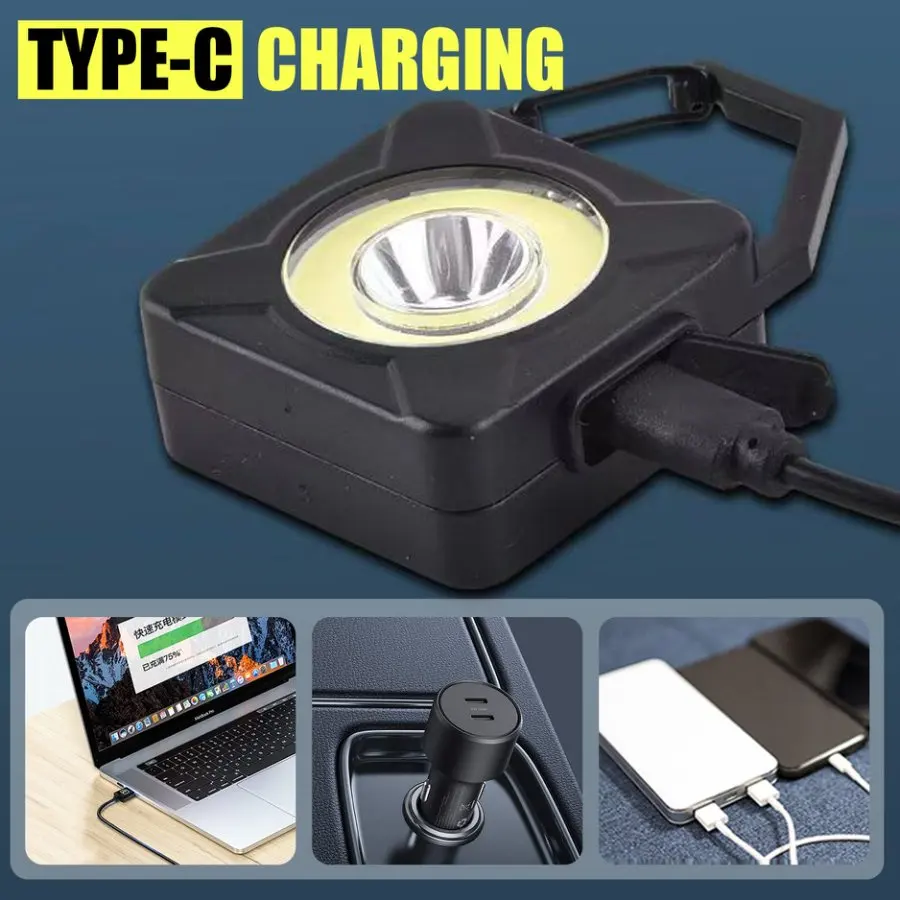 Фото Портативный рабочий фонарь XPE + COB Type-C USB перезаряжаемый мини-фонарик 4 режима фонарик для кемпинга аварийное освещение назад с магнитом №4