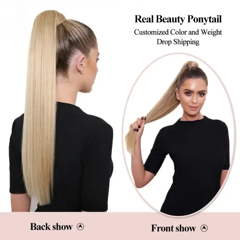 Фото Наращивание волос 16-26 дюймов Magic Wrap Around Ponytail 140 г на клипсе машинного производства Remy Horsetail Stragiht №3