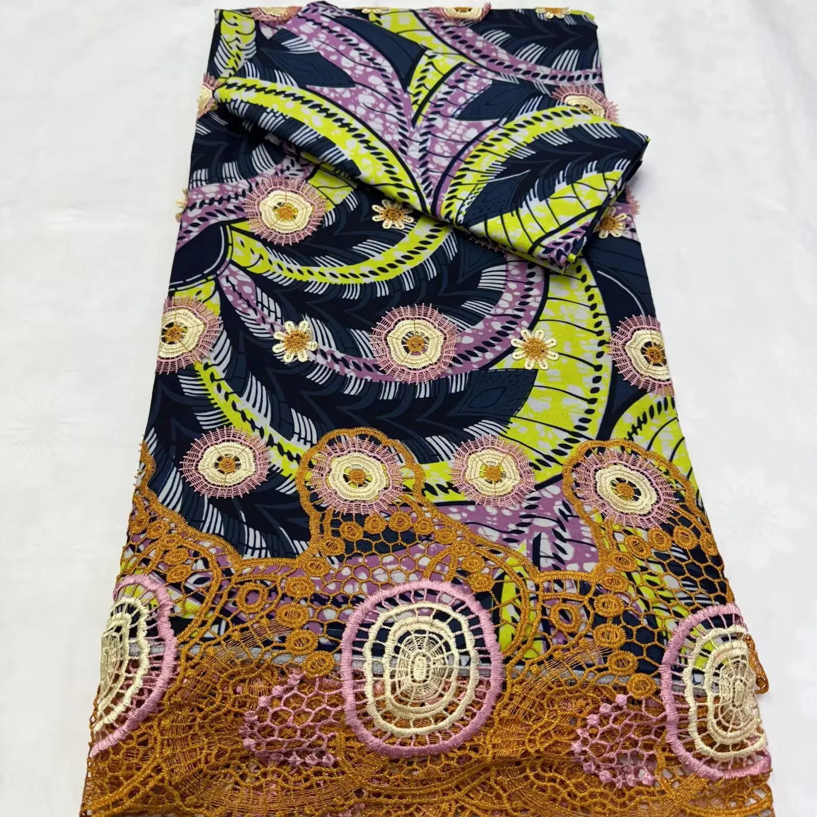 Ультра роскошная кружевная аппликация Vlisco, 3 + 2 ярда, африканская восковая ткань для праздничного платья, настоящий воск, батик, нигерийская вышивка, гипюровая ткань