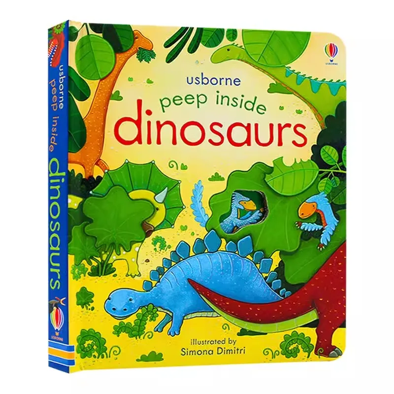 Usborne английская образовательная книга с животными, осмотр внутри, динозавры для детей, подарок для раннего чтения ребенка