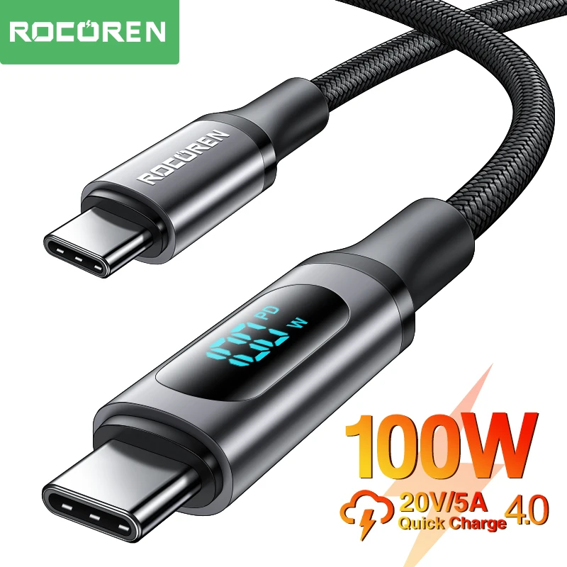 USB-кабель Rocoren PD 100 Вт со светодиодным дисплеем, 5 А