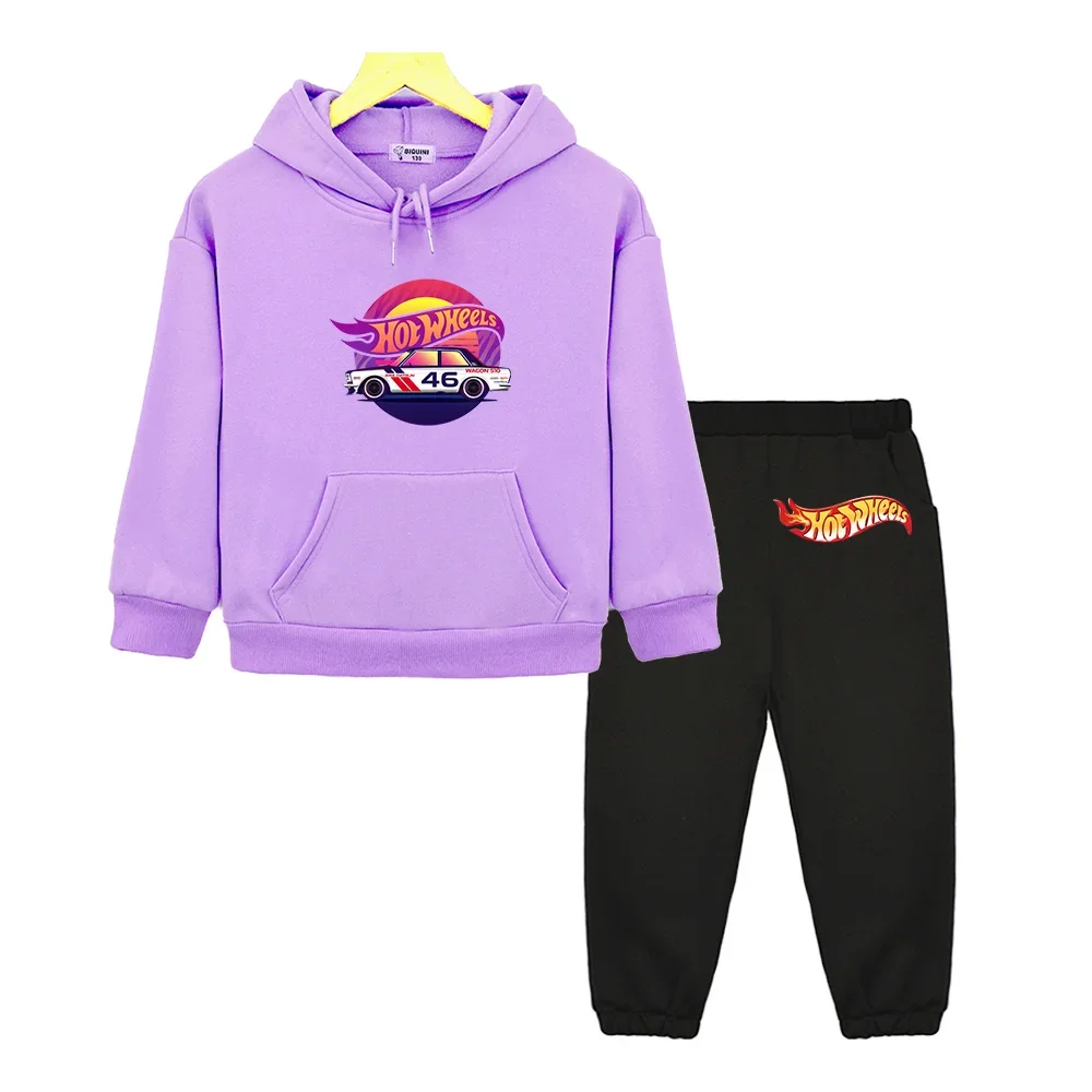 Фото Модные толстовки с капюшоном и штаны Hot Wheels в стиле аниме спортивные толстовки с машинками кавайная мультяшная Одежда для мальчиков/девочек пуловер в стиле High Street №5