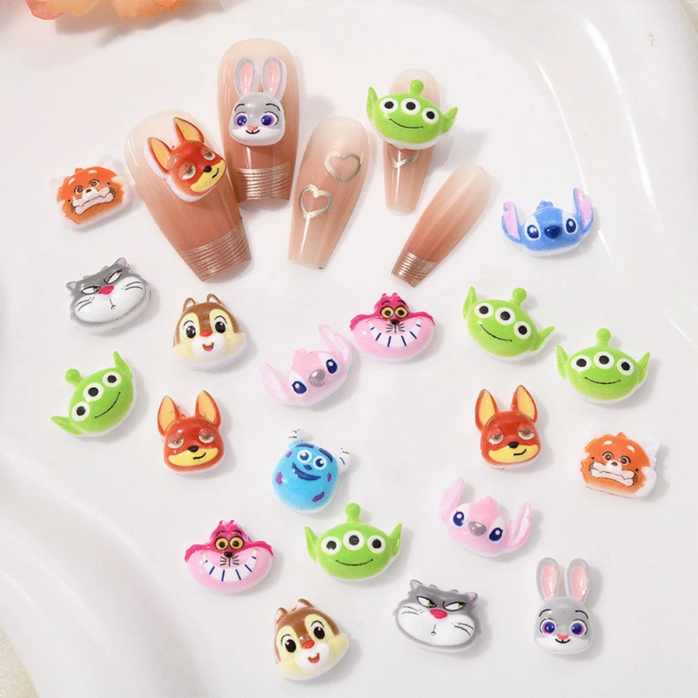 Фото 50Pcs Mini Cartoon Animal Cute Nail Charms 3D Resin Big Eared Monster Fox Rabbit DIY Scrapbook Nail Phone Case Crafts Deco Parts №3