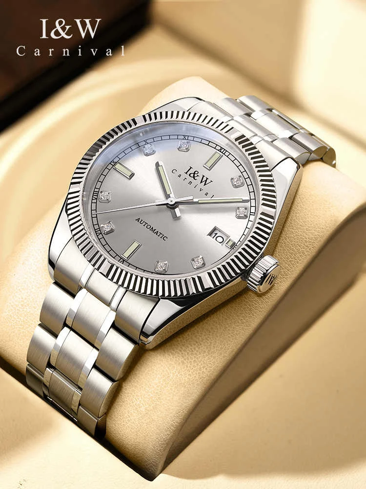 Механические наручные часы с механизмом SEIKO NH35 I & W, высококачественные водонепроницаемые мужские часы с зеленым Сапфиром И календарем на 5 бар