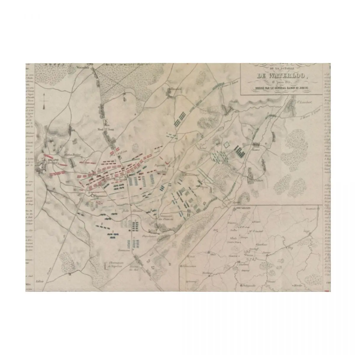 Винтажное одеяло Battle of Waterloo Map (1846) Дизайнерские меховые одеяла Роскошные одеяла на заказ