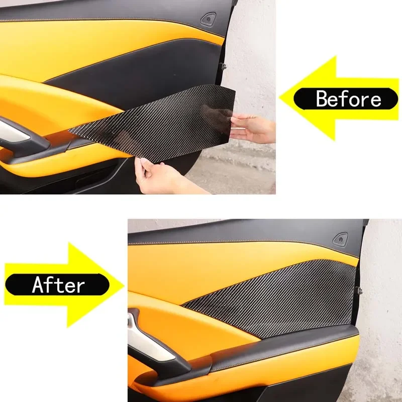 Фото Для Chevrolet Corvette C7 2014-19 годов, мягкое углеродное волокно, Стайлинг автомобиля, наклейка на дверную панель автомобиля, аксессуары для защиты салона автомобиля №2