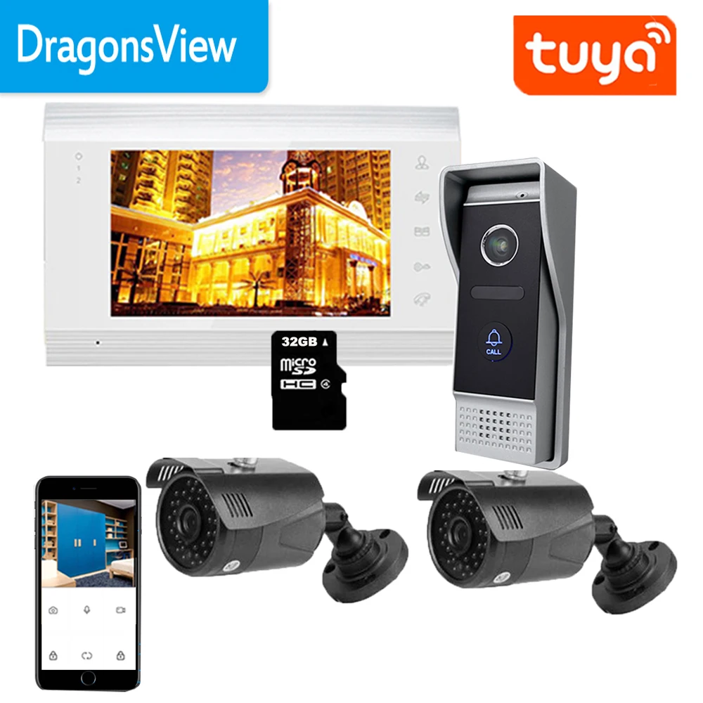 Видеодомофон Dragonsview с дверным звонком и камерой безопасности, 7 дюймов