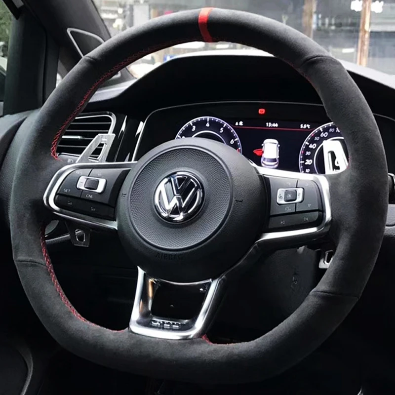 Замшевая Кожа Чехол рулевого колеса автомобиля Braid для Volkswagen Golf 7 GTI Golf R MK7 VW Polo GTI Scirocco 2015 2016, автомобильные аксессуары