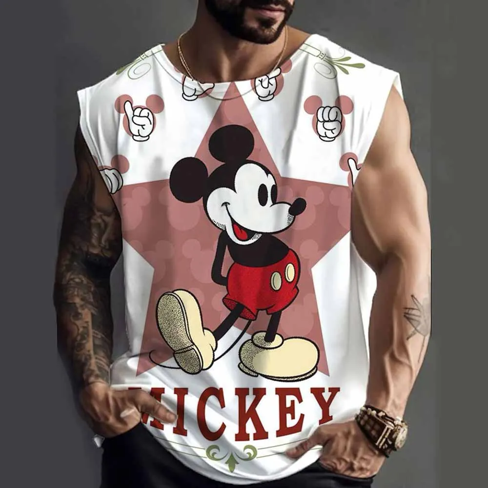 Мужская одежда с принтом Микки Мауса Disney, новая футболка без рукавов, мужская летняя спортивная одежда для отдыха, свободный крой, мужской короткий жилет sir