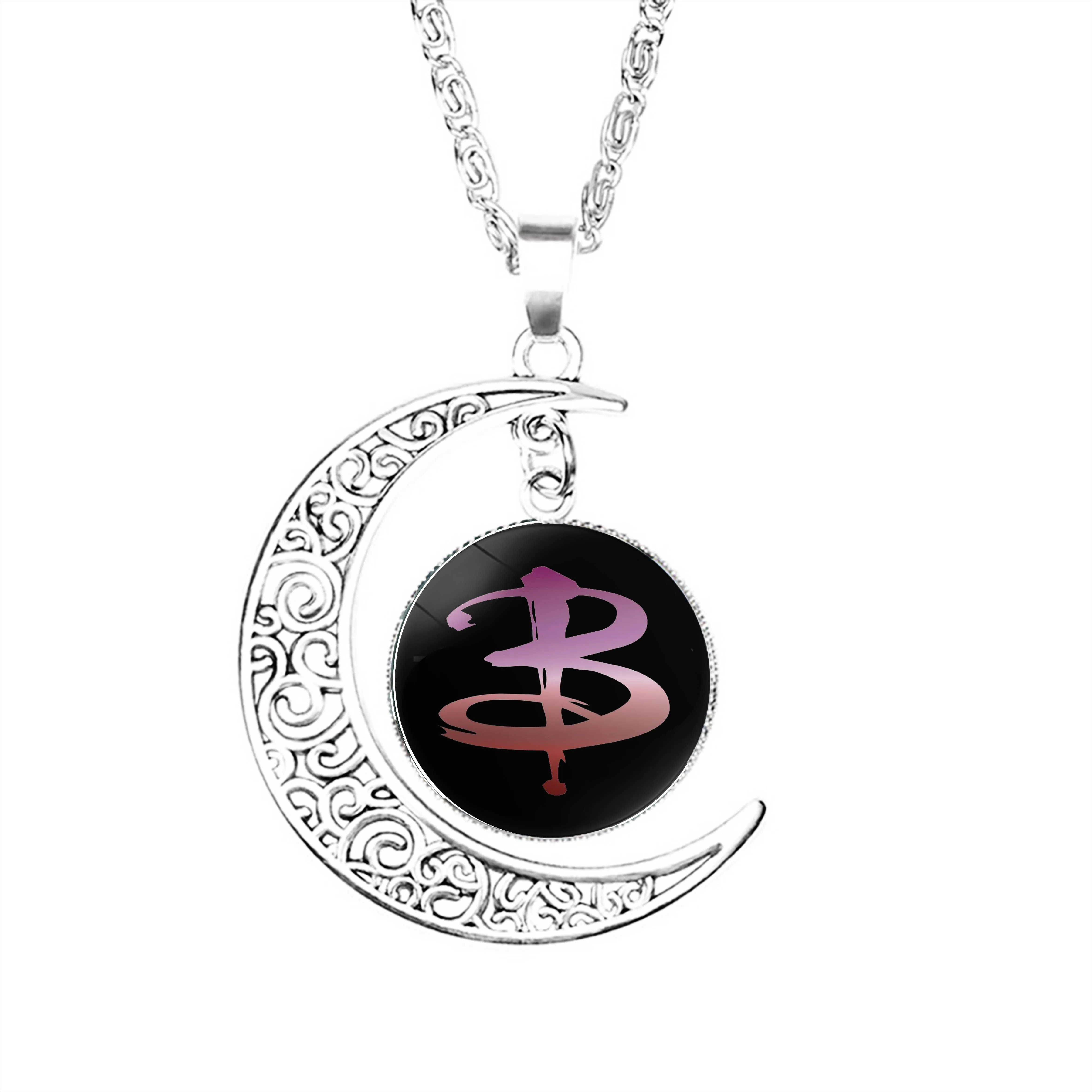 B Logo лесбийская гордость, буферная луна, ожерелье, купол, полумесяц, мужские, женские, стеклянные подарки из нержавеющей стали, ювелирные изделия