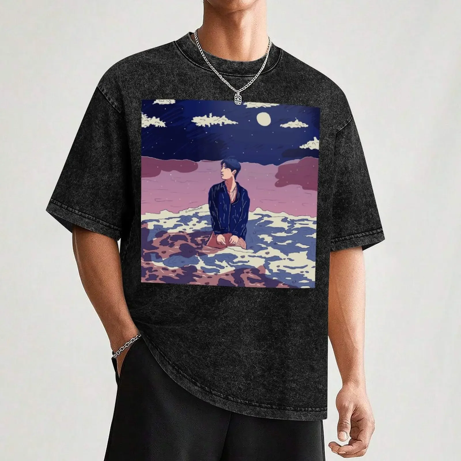 Фото Футболка B.I Hanbin Waterfall K-POP Korea Solo, футболки с рисунком, футболки с графикой, мужские футболки с графикой №3