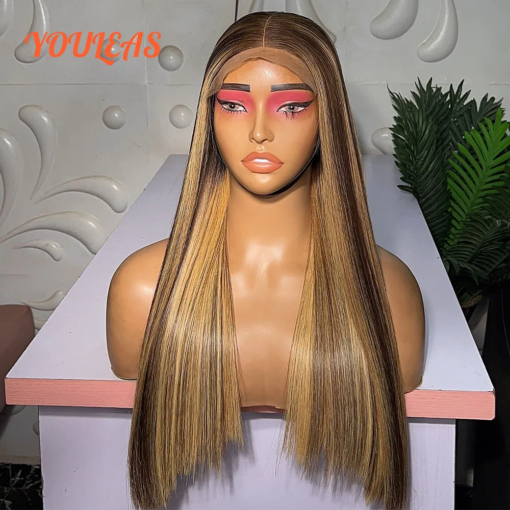 Bone Straight Ombre 4/27, цветной бесклеевой парик, человеческие волосы, готовые к ношению, 13x4, прозрачные кружевные фронтальные парики для женщин