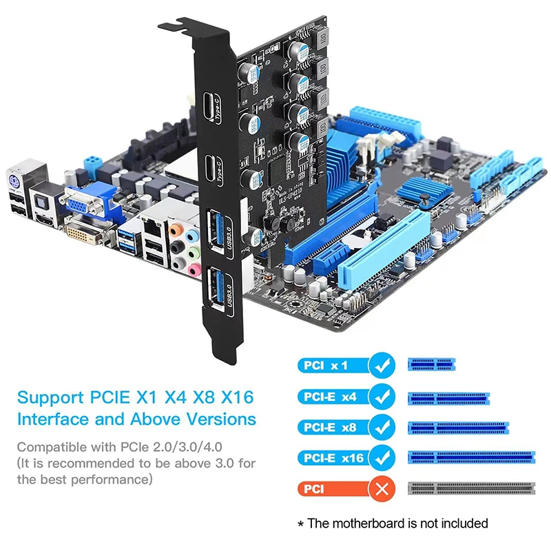 Фото Плата расширения PCI Express, 2 порта USBA/ USBC, 5 Гбит/с, USB3.2 Gen1 USB3.0 PCIE, плата расширения, адаптер для Windows/MacOS/Linux №4