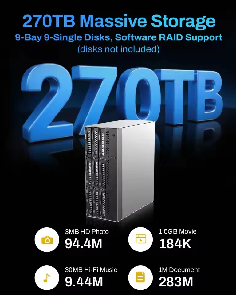 Фото Корпус для жесткого диска TERRAMASTER D9-320, 9 отсеков, USB 3.2 Gen2, 10 Гбит/с, Type-C, внешний жесткий диск, независимое управление питанием (без дисплея) №5