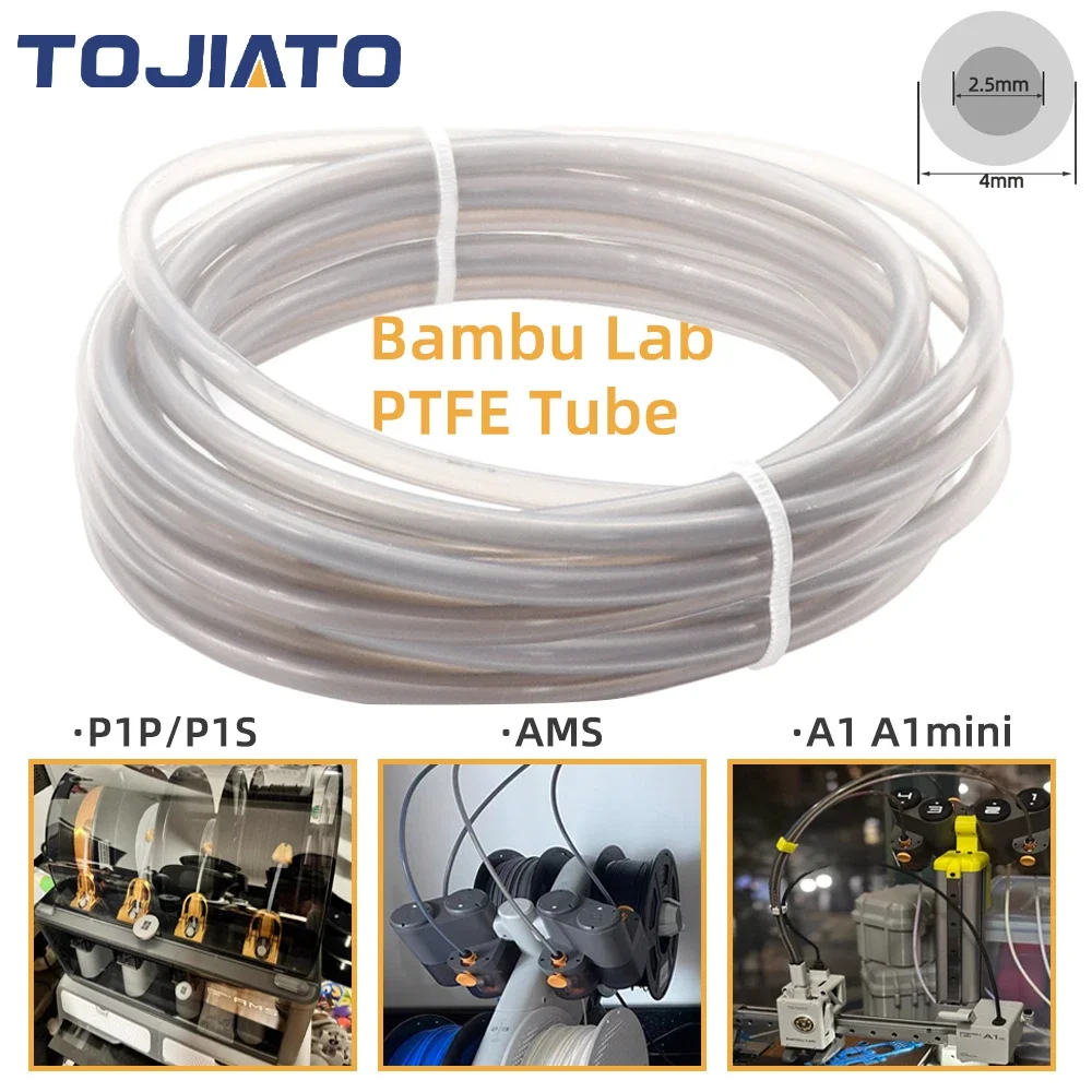 Для Bambu Lab Ptfe Tube ID2.5mm OD4mm P1P AMS A1 Мини-3D-принтер Teflonto Pipe 1,75mm Bambulab Parts Ptfe Tube 4m Grey AMS LITE
