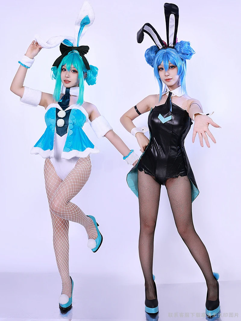Фото Женский комбинезон для косплея Miku, черный, белый костюм зайчика, женская обувь с париком №2