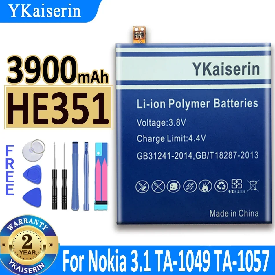 Аккумулятор ykaisсеребрин HE351 на 3900 мАч для Nokia 3,1, TA-1049, TA-1057, TA-1063, TA-1070, TA-1074, аккумулятор с гарантией на 2 года