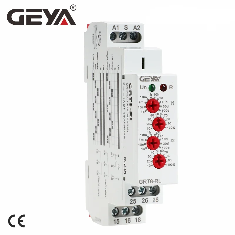 GEYA GRT8-RL 16A Реле альтернативного цикла 2NO2NC AC 230 В или AC/DC12-240 В Правое левое реле инверсного времени, используемое для 2 разных нагрузок