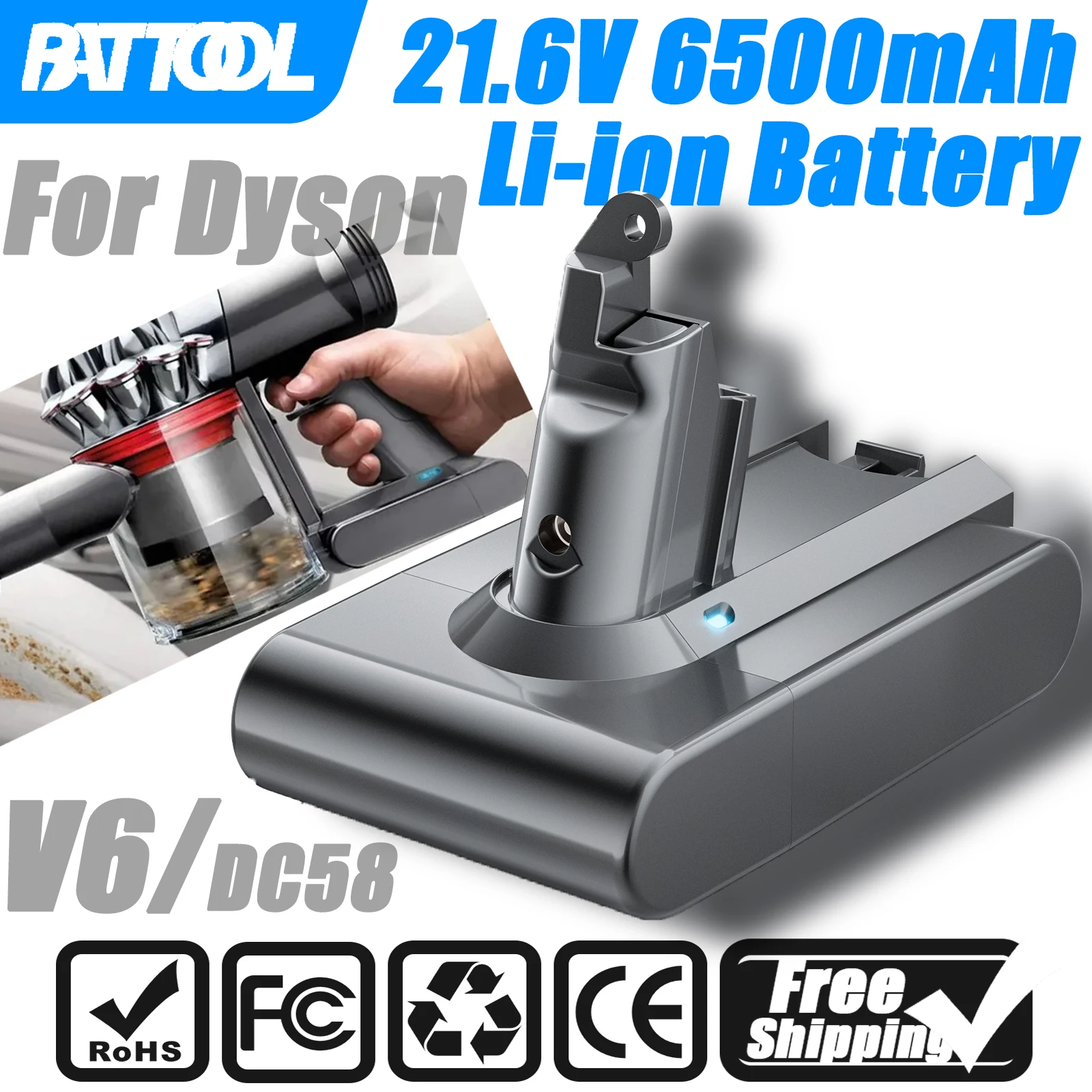 BATOOL 21,6 В 6500 мАч для пылесоса Dyson V6, аккумулятор DC58 DC59 DC62 SV03 SV04 SV05 SV06 SV07 650 770, абсолютный вакуумный аккумулятор Электроника