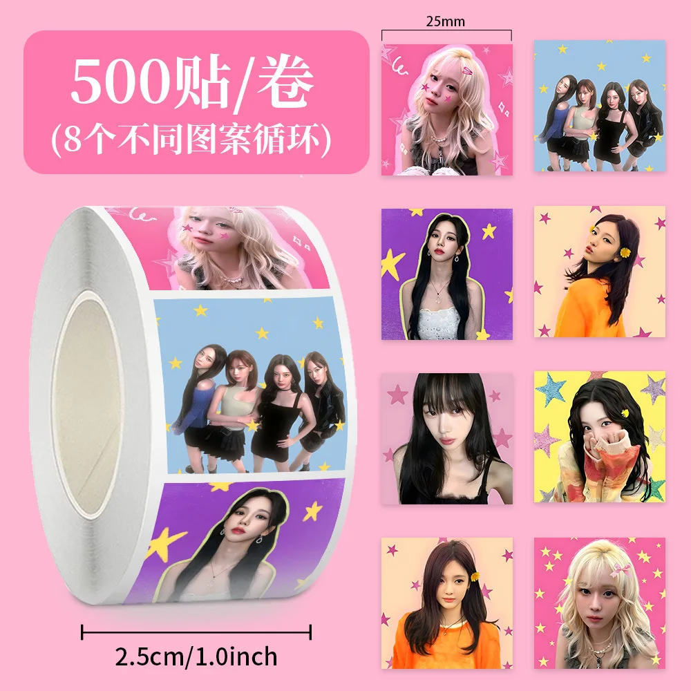 500 шт./рулон Kpop наклейка в рулоне ILLIT TWS ZB1 ITZY RIIZE INS мультфильм корейский стиль ручная лента уплотнительная наклейка подарок для фанатов