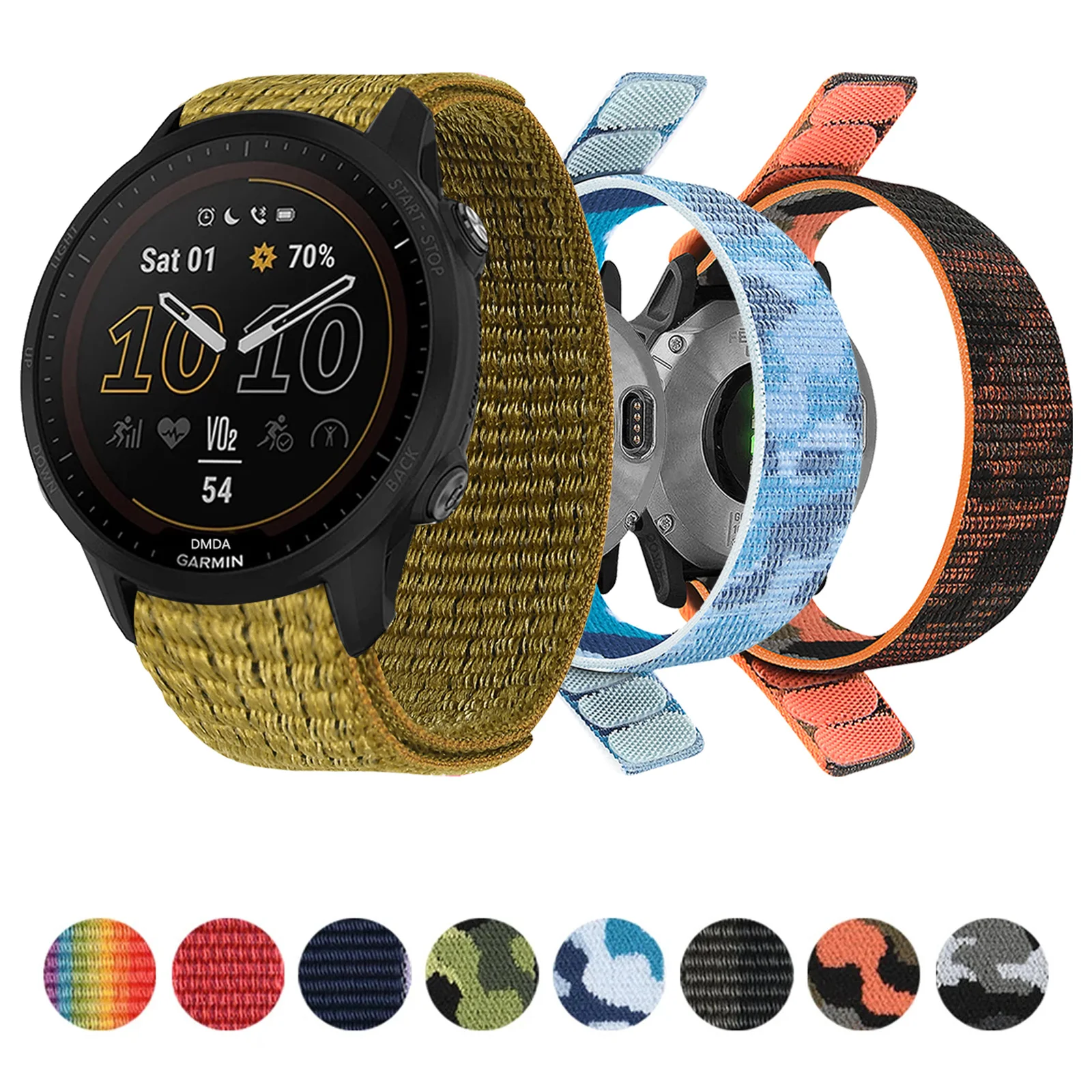 Ремешок нейлоновый на липучке для смарт-часов Garmin Forerunner 965 945 955 935 instinct 2X 2 45 мм S70 S62 S60, 22 26 мм