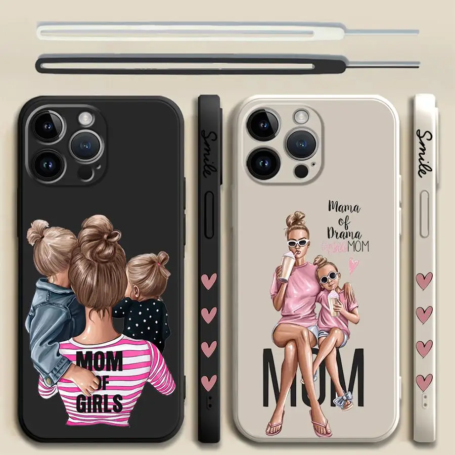 Жидкий силиконовый чехол для iPhone 15 16 Pro Max 13 14 Plus 11 12 7 8 Plus X XS XR 14Plus Задняя крышка для телефона Baby Mom Girl Dad Super