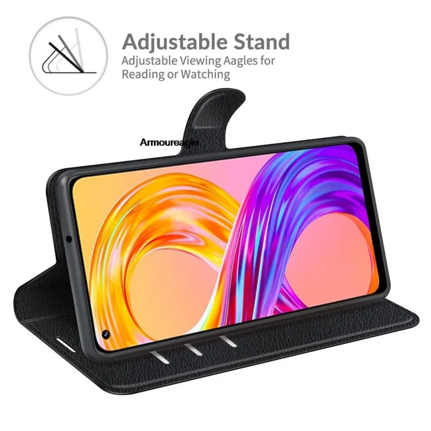 Фото Чехол Защита для oppo realme 8 (4g ver. 3085 дюйма) rmx3085 realme8 Чехол-бумажник с откидной крышкой в виде книжки для карт кожаный черный r3085 rmx №3