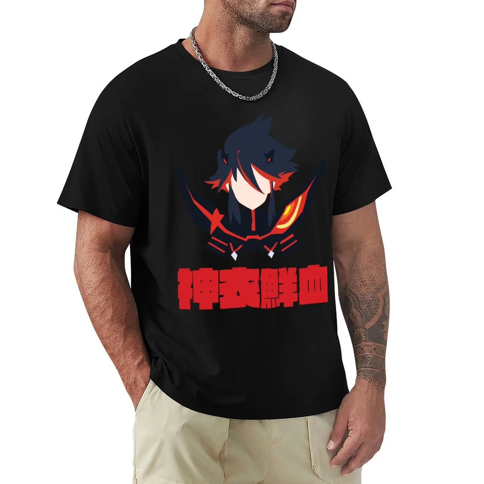 Футболка Kamui Senketsu, рубашка с аниме, футболки большого размера, мужские однотонные черные мужские футболки