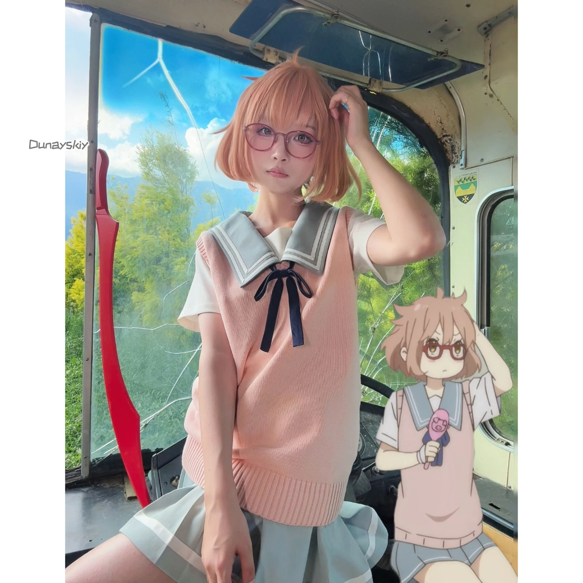 Фото Kyoukai No Kanata Kuriyama Mirai Косплей Костюм Платье Cos School Jirai Kei Униформа Хэллоуин Костюм Очки №3