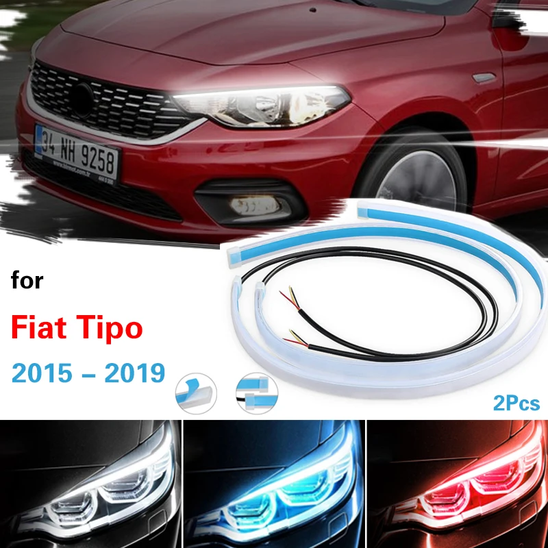 Автомобильная светодиодная лента для дневных ходовых огней Fiat Tipo 2015-2019, водонепроницаемая гибкая мягкая направляющая трубка, фара, лампа