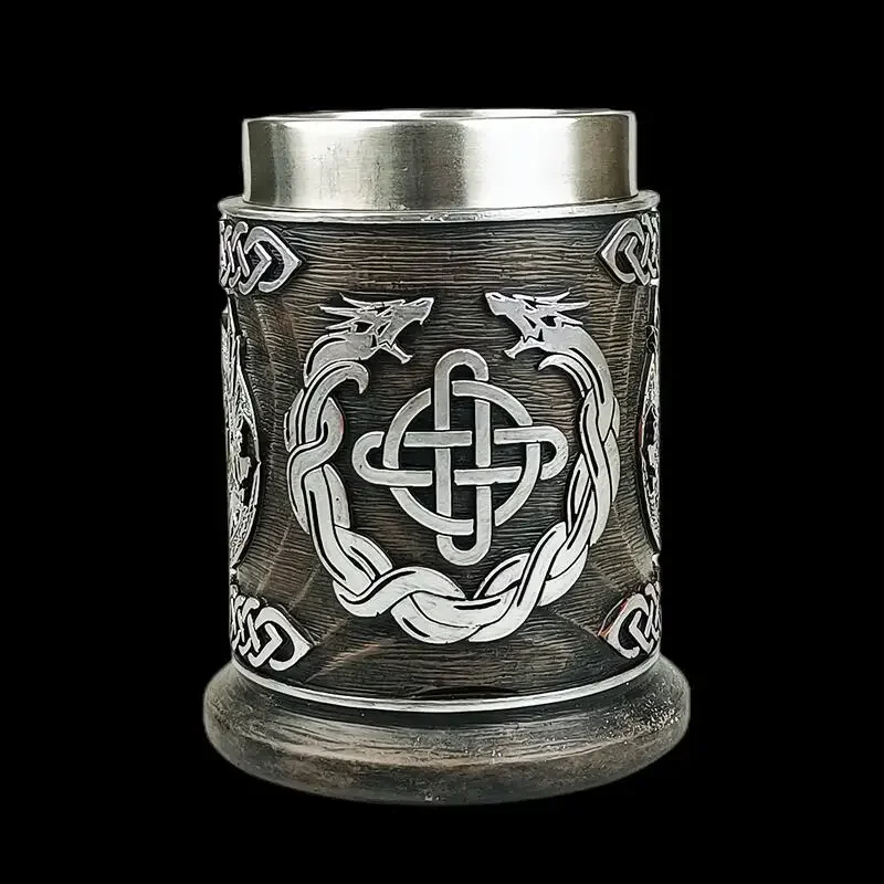 Фото Новая скандинавская мифология God of War Odin Cup Немецкое ведро Пивная кружка Средневековая винтажная чашка для кафе из нержавеющей стали Чашка для чая Барная пивная кружка №4