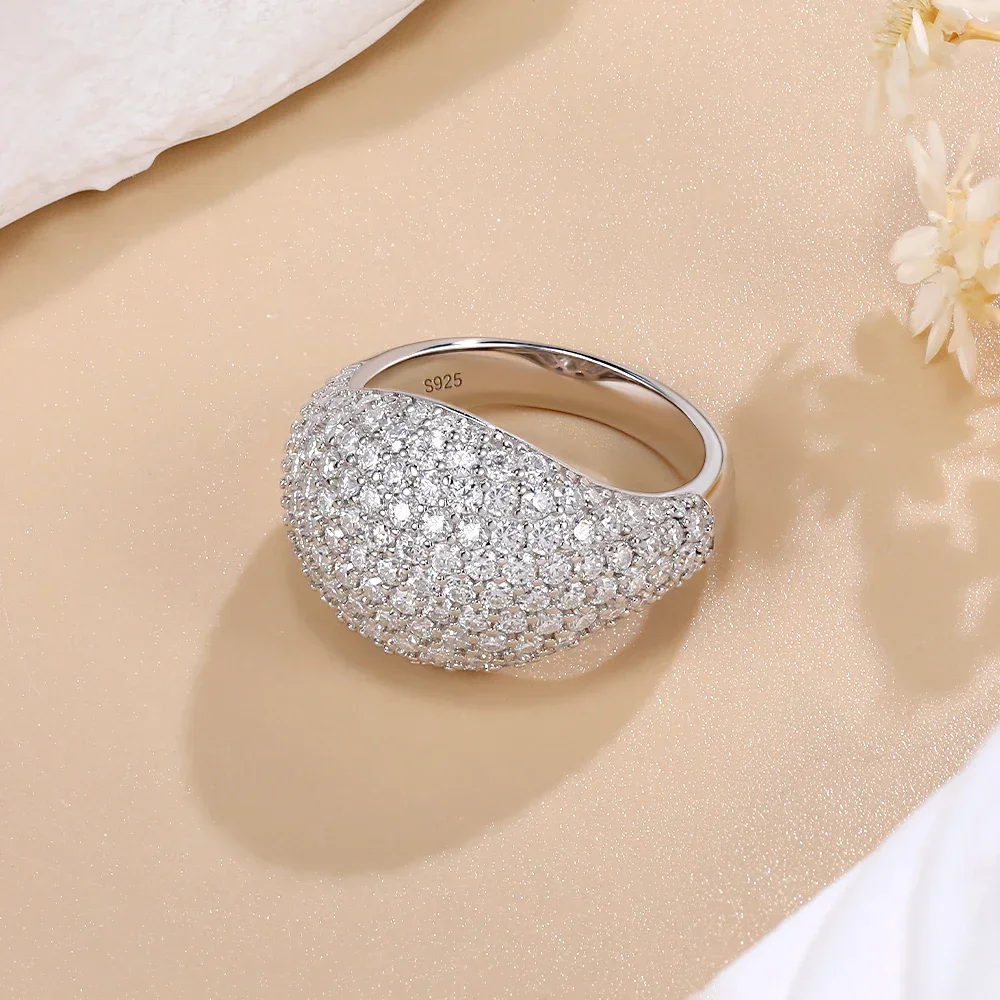 Фото LinkerLove 2.42ct Full Moissanie Ring for Men/Women 925 Sterling Silver Diamond Hiphop Ring Engagement Wedding Band Fine Jewelry №4