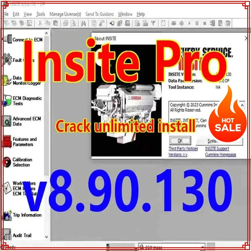 Cummins Insite 8.9.130 PRO с программным обеспечением для диагностики двигателя Keygen Код неисправности Регулировка диагностического тестирования двигателя Редактирование Удаление ECM