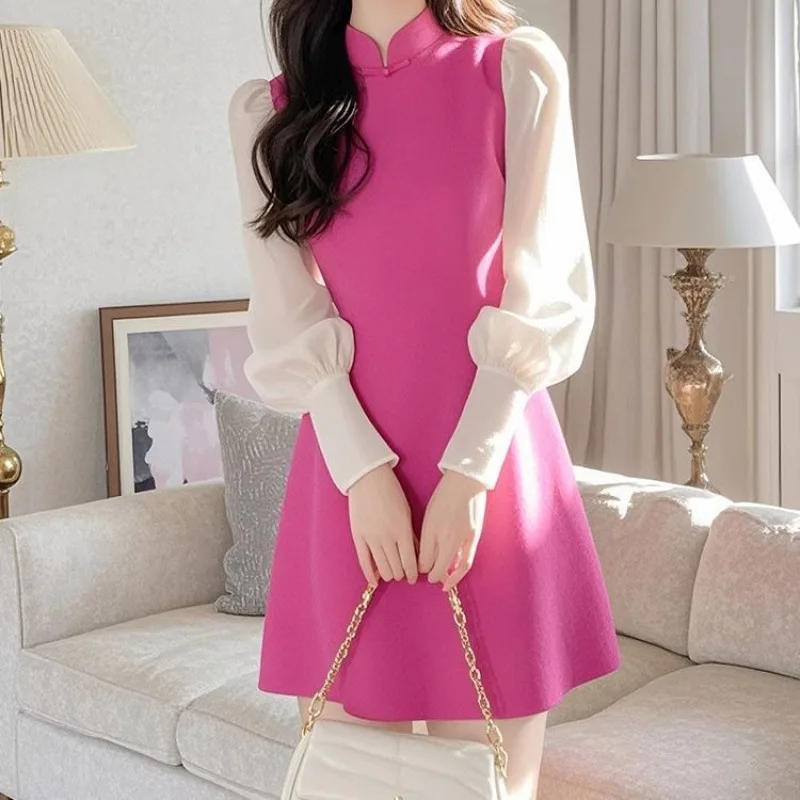 Фото Новое улучшенное китайское розово-красное платье Cheongsam 202, красивое маленькое платье с огненным допамином, весенняя одежда императорской сестры №2