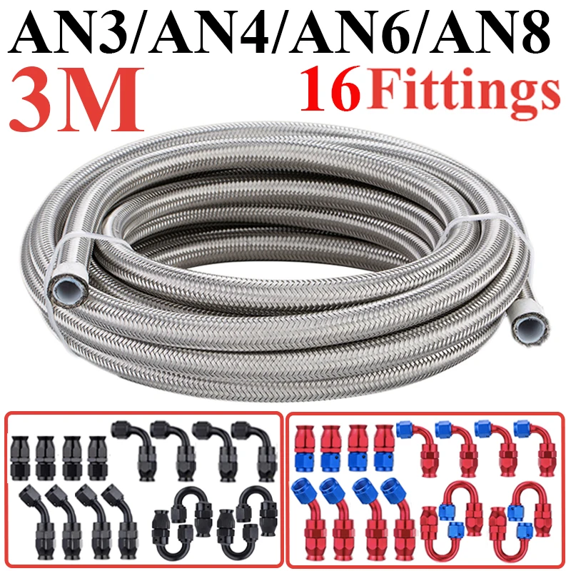 3M AN3 AN4 AN6 AN8 E85 Нержавеющая сталь PTFE Топливный шланг Масло Газовый радиатор Линия Трубка 4x0 °   4x45 °   4x90 °   4x180 °   Поворотные концевые фитинги