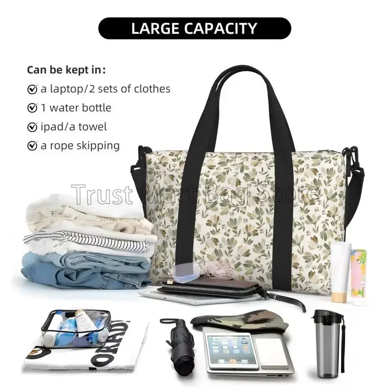 Фото Sacs voyage à imprimé Floral vert sauge Бежевый, sac nuit étanche pour week-end pour femmes, sac à main sport et gymna №5