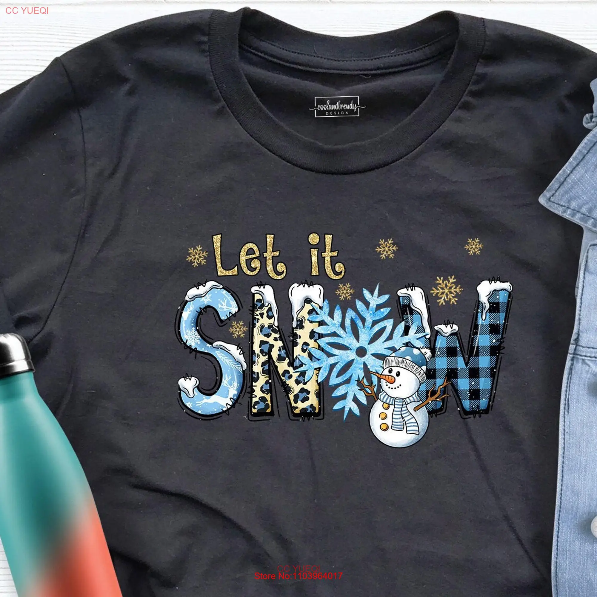 Футболка Let it Snow Рождественская забавная Праздничная зимняя парная с длинным или коротким рукавом