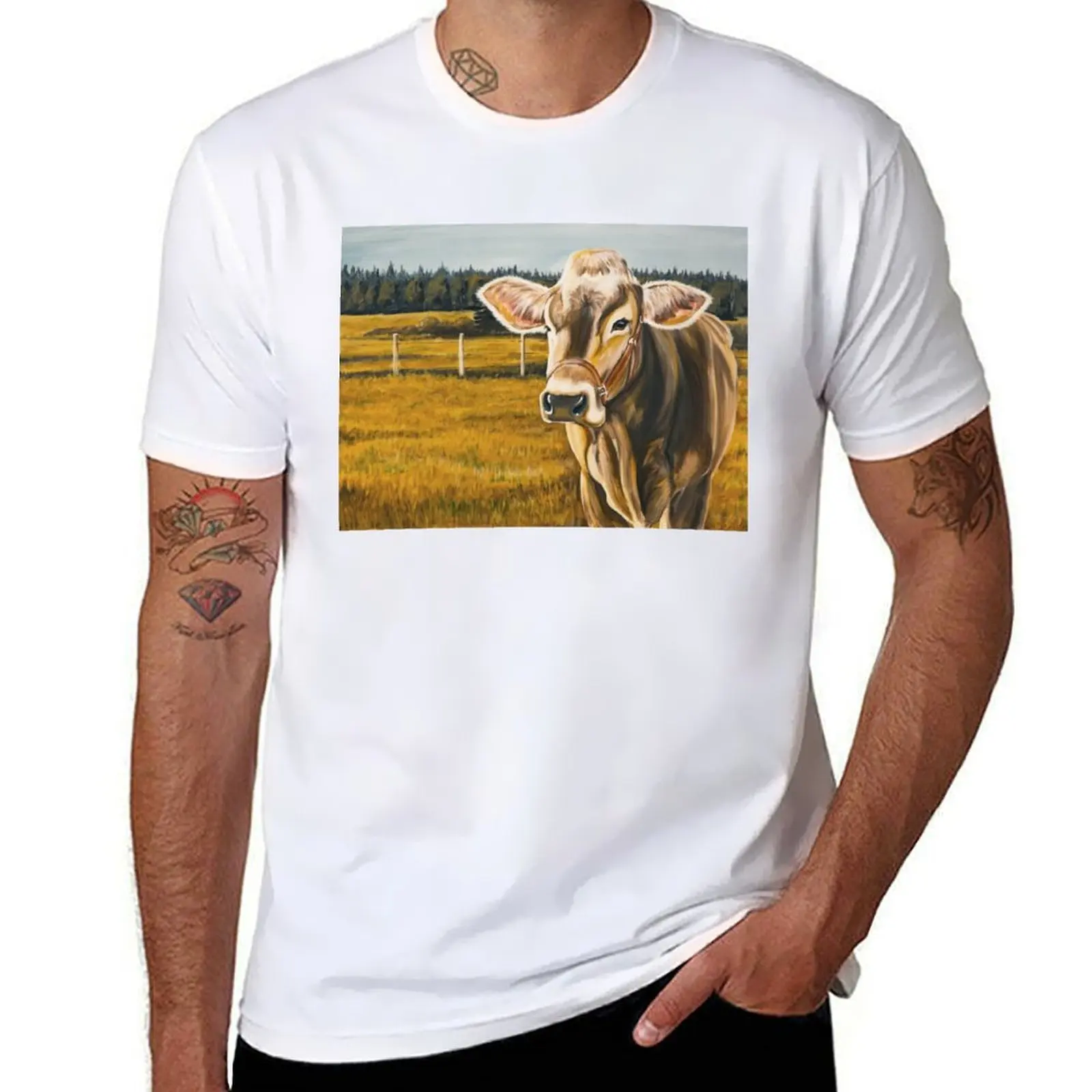 Футболка Gretchen, protrait of a Brown Swiss Cow, мужские футболки для мужчин, мужская футболка из 100% хлопка, футболка люксового бренда